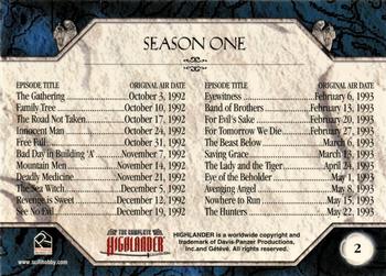 2003 Rittenhouse The Complete Highlander (TV) #2 Season One Back