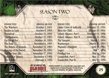 2003 Rittenhouse The Complete Highlander (TV) #25 Season Two Back