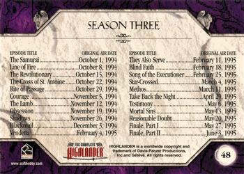 2003 Rittenhouse The Complete Highlander (TV) #48 Season Three Back