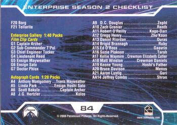 2003 Rittenhouse Star Trek Enterprise Season 2 #84 Checklist F20-F21, G1-G7, A4-A21, AA14 Back