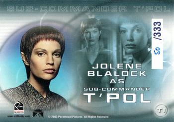 2003 Rittenhouse Star Trek Enterprise Season 2 #T1 T'Pol - Sub-Commander Back