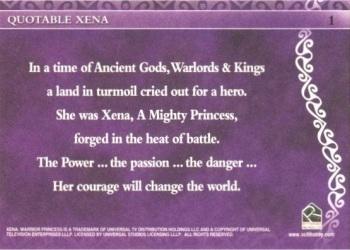 2003 Rittenhouse The Quotable Xena: Warrior Princess  #1 In a time of Ancient Gods, Warlords & Kings a Back