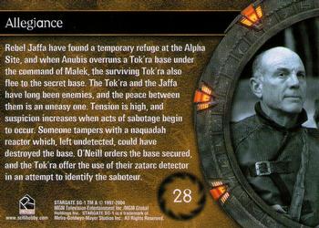 2004 Rittenhouse Stargate SG-1 Season 6 #28 Rebel Jaffa have found a temporary refuge at t Back