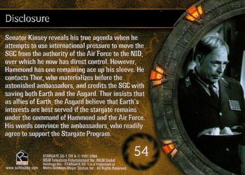 2004 Rittenhouse Stargate SG-1 Season 6 #54 Senator Kinsey reveals his true agenda when he Back