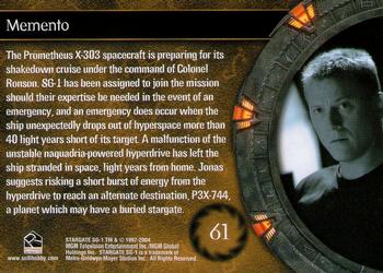 2004 Rittenhouse Stargate SG-1 Season 6 #61 The Prometheus X-303 spacecraft is preparing f Back