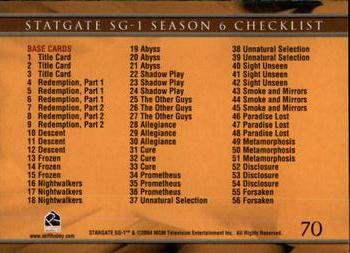 2004 Rittenhouse Stargate SG-1 Season 6 #70a Richard Dean Anderson [Checklist #1] Back