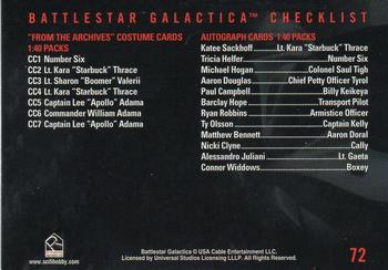 2005 Rittenhouse Battlestar Galactica Premiere Edition #72 Checklist 3 Back