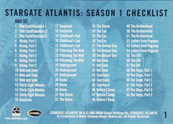 2005 Rittenhouse Stargate Atlantis Season 1 #1 Title Triptych/Checklist (base cards) Back
