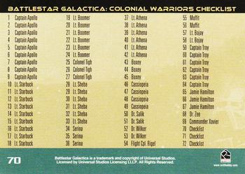 2006 Rittenhouse Battlestar Galactica: Colonial Warriors #70 Checklist Back