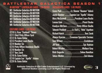 2006 Rittenhouse Battlestar Galactica Season One #3 Checklist [Inserts] Back