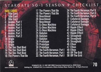 2007 Rittenhouse Stargate SG-1 Season 9 #70 Checklist [base cards 1-50] Back