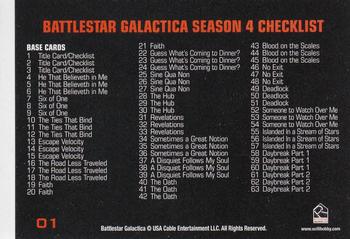 2009 Rittenhouse Battlestar Galactica Season Four #01 Checklist: Base Cards Back
