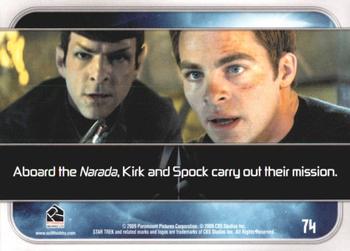 2009 Rittenhouse Star Trek Movie Cards #74 Aboard the Narada, Kirk and Spock carry out th Back