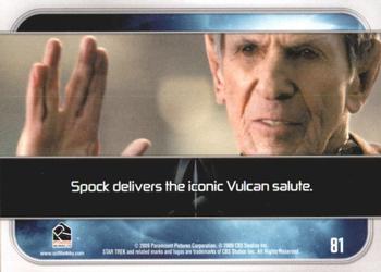 2009 Rittenhouse Star Trek Movie Cards #81 Spock delivers the iconic Vulcan salute. Back