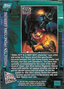 1995 Topps Star Wars Galaxy Series 3 - First Day Production #308 Han and Chewie Fight Boba Fett Back