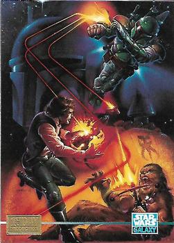 1995 Topps Star Wars Galaxy Series 3 - First Day Production #308 Han and Chewie Fight Boba Fett Front