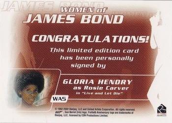 2003 Rittenhouse The Women of James Bond in Motion - Autographs #WA5 Gloria Hendry Back