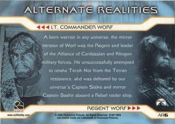 2003 Rittenhouse The Complete Star Trek Deep Space Nine - Alternate Realities #AR6 Lt. Commander Worf / Regent Worf Back