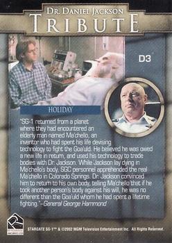2003 Rittenhouse Stargate SG-1 Season 5 - Dr. Daniel Jackson Tribute #D3 Holiday Back