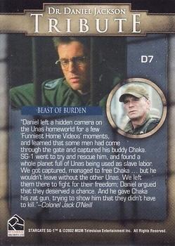 2003 Rittenhouse Stargate SG-1 Season 5 - Dr. Daniel Jackson Tribute #D7 Beast of Burden Back
