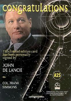 2003 Rittenhouse Stargate SG-1 Season 5 - Autographs #A25 John de Lancie Back