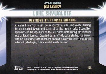 2013 Topps Star Wars: Jedi Legacy #17L Clever Thinking in the Heart of Battle / Destroys AT-AT using grenade Back