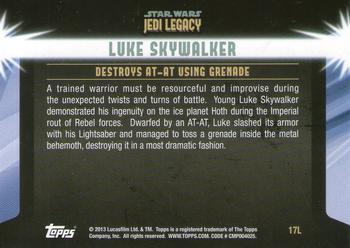 2013 Topps Star Wars: Jedi Legacy - Blue Foil #17L Clever Thinking in the Heart of Battle / Destroys AT-AT using grenade Back