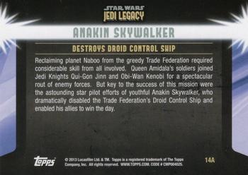 2013 Topps Star Wars: Jedi Legacy - Magenta Foil #14A Act of extreme bravery / Destroys Droid Control Ship Back