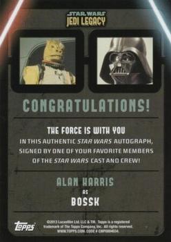 2013 Topps Star Wars: Jedi Legacy - Autographs #NNO Alan Harris Back