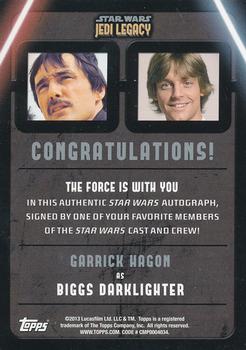2013 Topps Star Wars: Jedi Legacy - Autographs #NNO Garrick Hagon Back