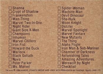 1984 FTCC Marvel Superheroes First Issue Covers #60 Checklist Back
