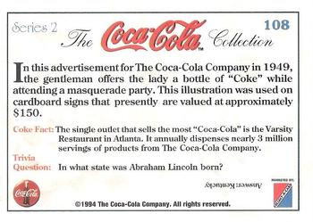 1994 Collect-A-Card Coca-Cola Collection Series 2 #108 Original art - 1949 Back