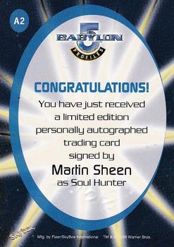 1999 SkyBox Babylon 5: Profiles - Autographs #A2 Martin Sheen Back