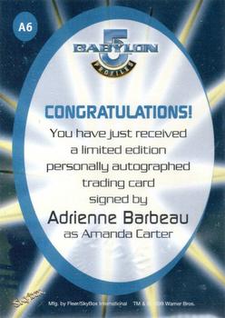 1999 SkyBox Babylon 5: Profiles - Autographs #A6 Adrienne Barbeau Back