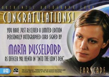 2004 Rittenhouse Farscape Through the Wormhole - Autographs #A43 Marta Dusseldorp Back