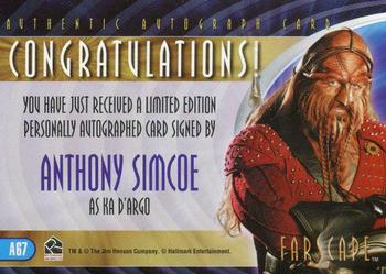 2004 Rittenhouse Farscape Through the Wormhole - Autographs #A67 Anthony Simcoe Back