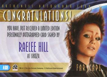 2004 Rittenhouse Farscape Through the Wormhole - Autographs #A69 Raelee Hill Back