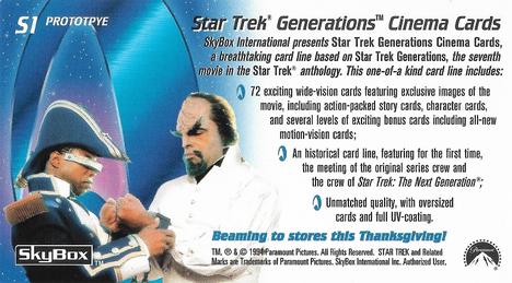1994 SkyBox Star Trek Generations Cinema Collection #S1 Prototype Back