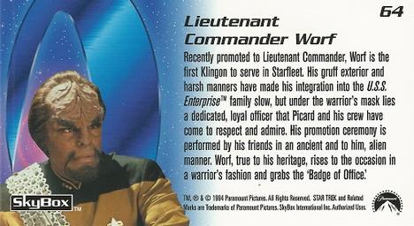1994 SkyBox Star Trek Generations Cinema Collection #64 Lieutenant Commander Worf Back