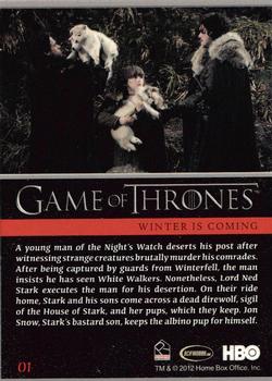 2012 Rittenhouse Game of Thrones Season 1 #01 A young man of the Night's Watch deserts his post... Back