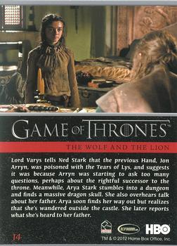 2012 Rittenhouse Game of Thrones Season 1 #14 Lord Varys tells Ned Stark that the previous Hand... Back