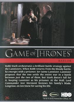 2012 Rittenhouse Game of Thrones Season 1 #26 Robb Stark orchestrates a brilliant battle strategy... Back