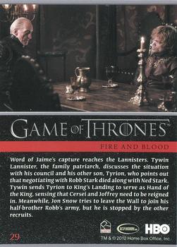 2012 Rittenhouse Game of Thrones Season 1 #29 Word of Jaime's capture reaches the Lannisters. Back