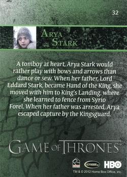 2012 Rittenhouse Game of Thrones Season 1 #32 Arya Stark Back