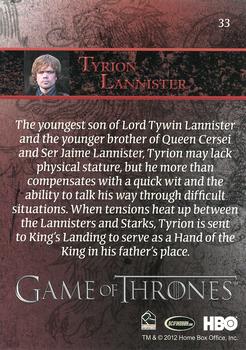 2012 Rittenhouse Game of Thrones Season 1 #33 Tyrion Lannister Back