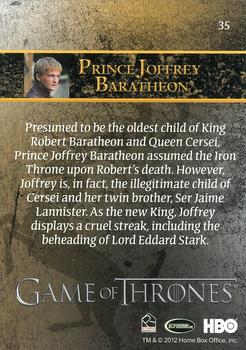 2012 Rittenhouse Game of Thrones Season 1 #35 Prince Joffrey Baratheon Back