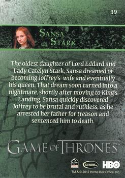 2012 Rittenhouse Game of Thrones Season 1 #39 Sansa Stark Back