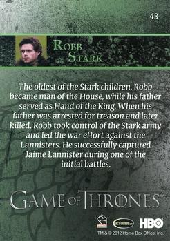 2012 Rittenhouse Game of Thrones Season 1 #43 Robb Stark Back