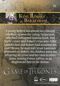 2012 Rittenhouse Game of Thrones Season 1 #45 King Robert Baratheon Back