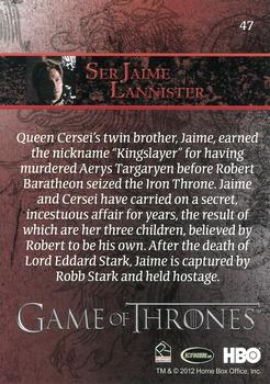 2012 Rittenhouse Game of Thrones Season 1 #47 Ser Jaime Lannister Back